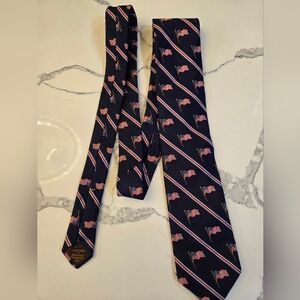 Robert Talbott Silk Navy and Red Flag Pattern Tie. Handmade In America